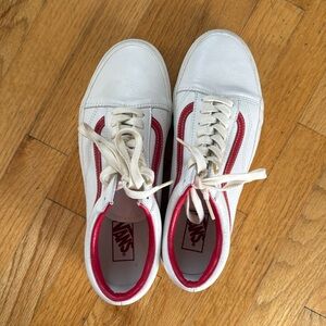 Vans men size 10 white and red shoes with laces. Like new. Never worn.